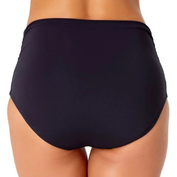 Anne Cole Convertible High Waist Sz 16 Bikini Bottom Shirred Navy Blue - Picture 6 of 7